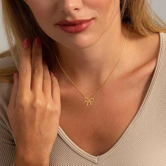 Neiman Marcus 18K Gold Plated Bow Necklace - Picture 2 of 5